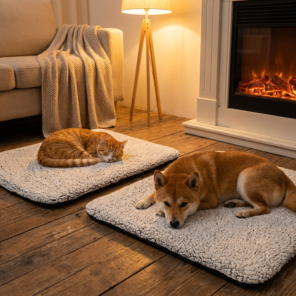 Chat et chien sur deux Tapis Cocon