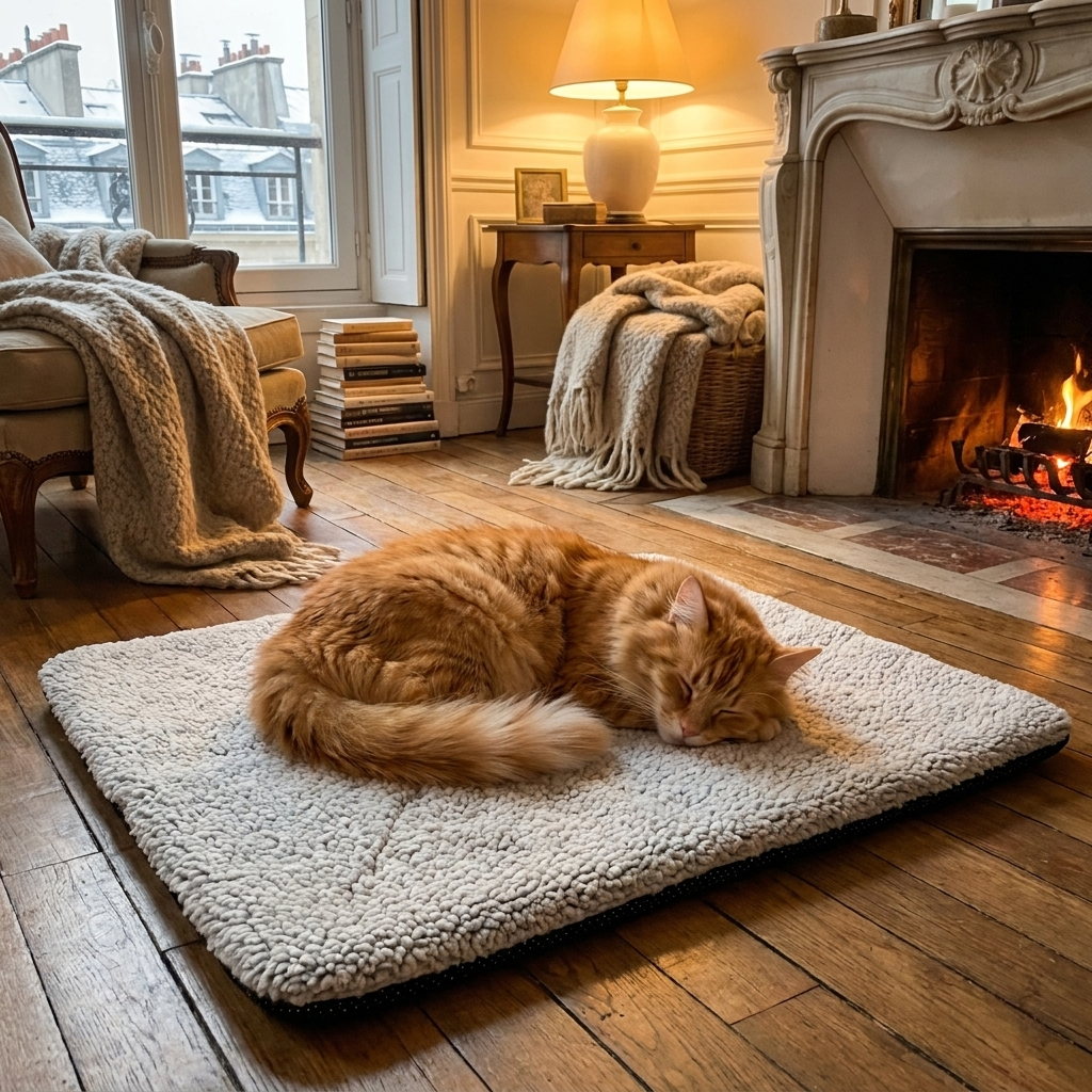 Chat endormi sur le Tapis Cocon auto-chauffant